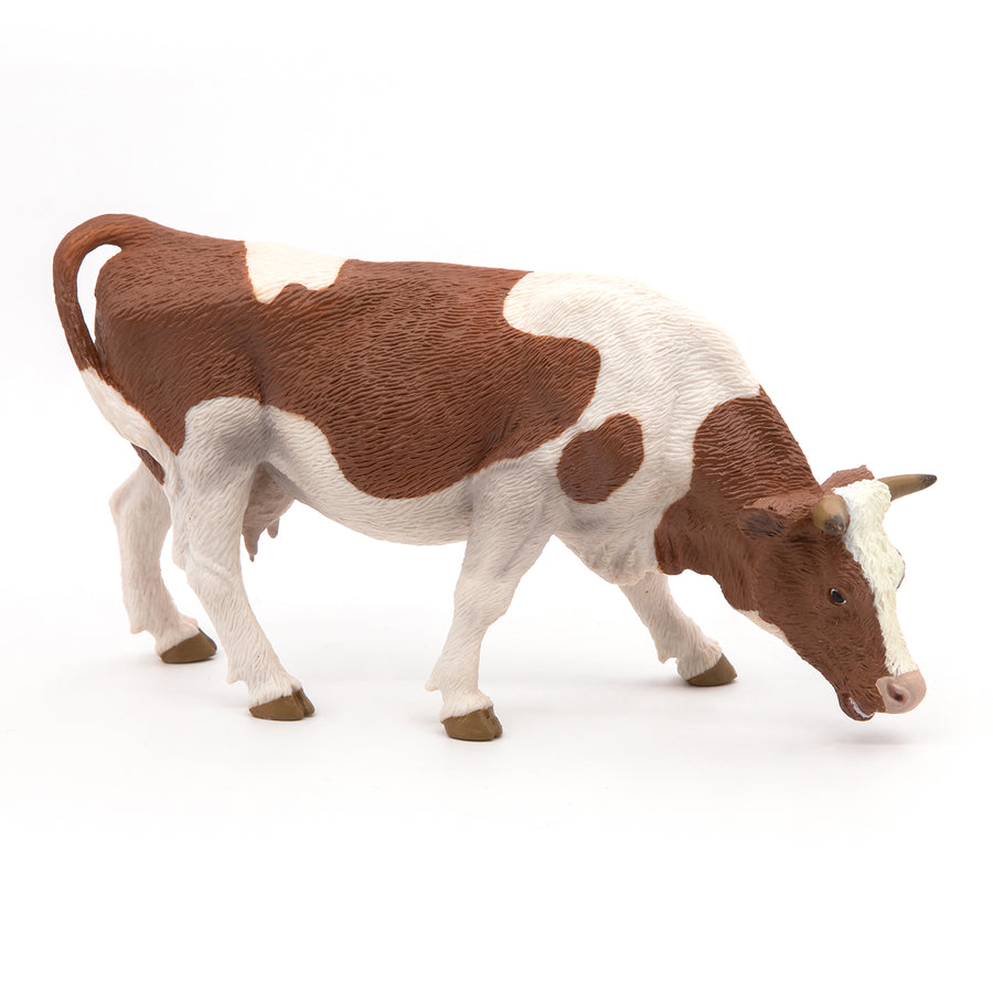 Figurine Vache simmental broutant Papo en PVC, Collection Vie à la ferme, jouet éducatif idéal pour enfants et collectionneurs