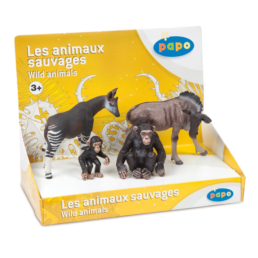 Boîte présentoir animaux sauvages 1 (4 fig.) Papo en PVC, Collection Animaux sauvages, jouet éducatif idéal pour enfants et collectionneurs